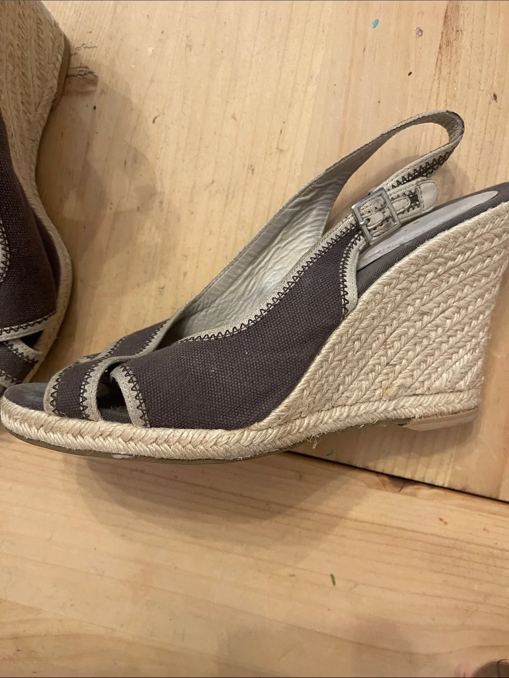 Banana Republic Brown Canvas Wedge Sandals with Cream Trim